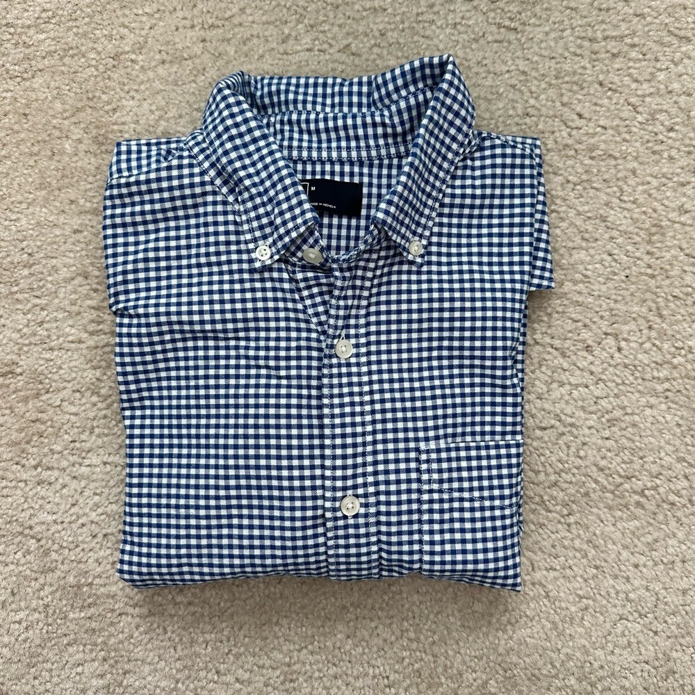 Gap Men's Blue Checkered Short Sleeve Button Down Shirt - M